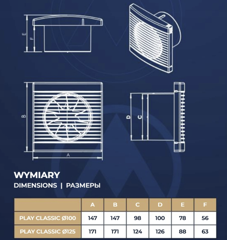 Wentylator domowy PLAY MODERN 125 WCH z higrostatem Dospel 007-3618 007-3618/DOS 5901560503183