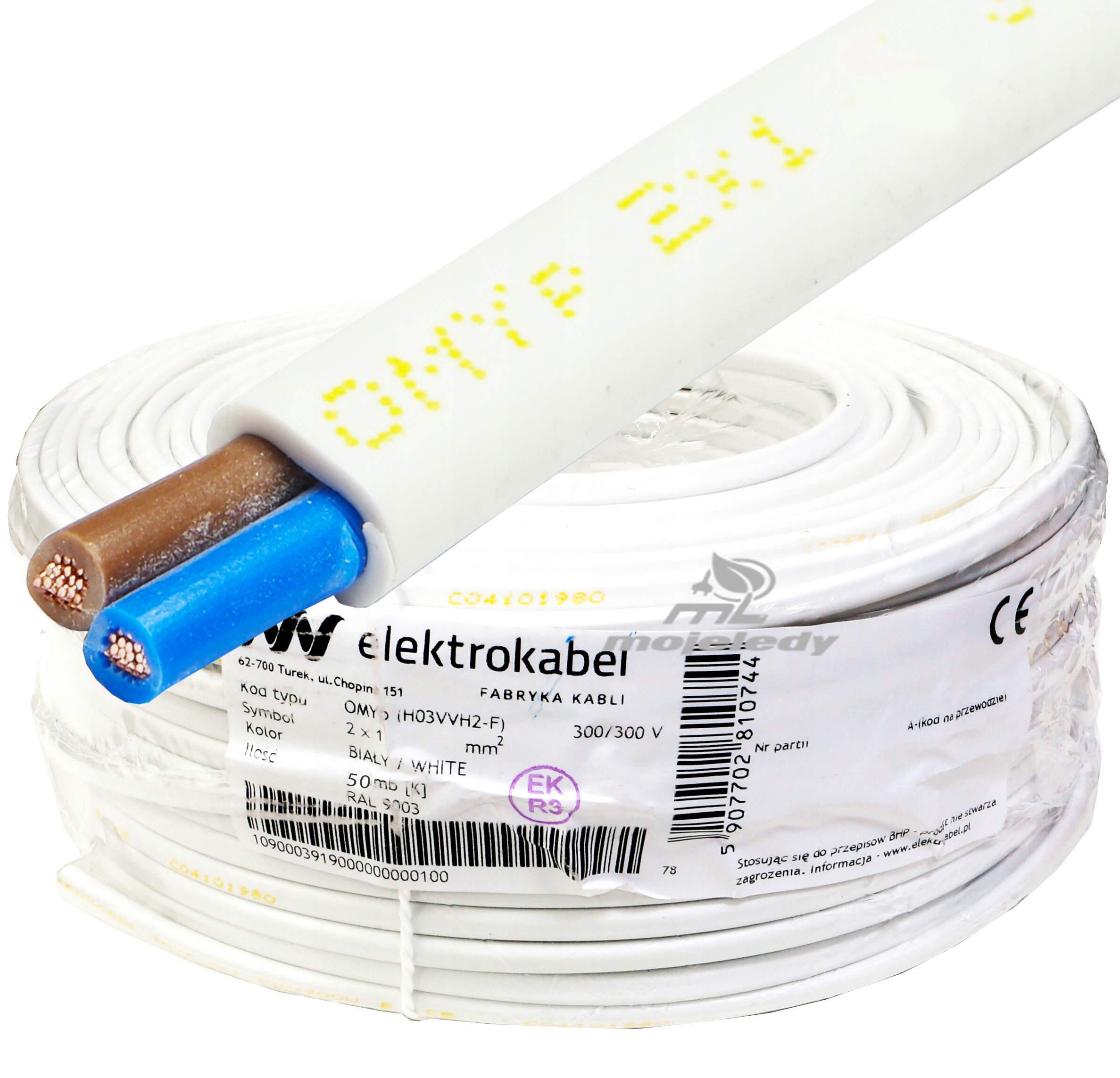 Przewód płaski linka OMYp 2x1,0 biały (H03VVH2-F) - 100 mb 5907702810744/EKB 5907702810744 ELEKTROKABEL