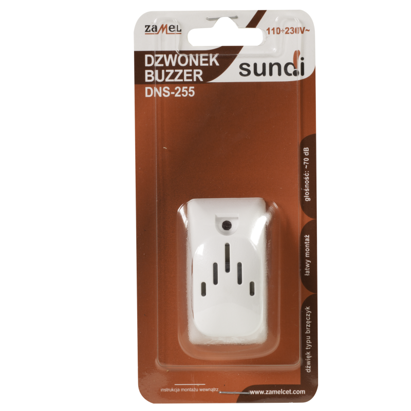 DZWONEK BUZZER 110-230V BIAŁY TYP: DNS-255-BIA, SUN10000047, ZAMEL SUN10000047/ZAM 5903669018698