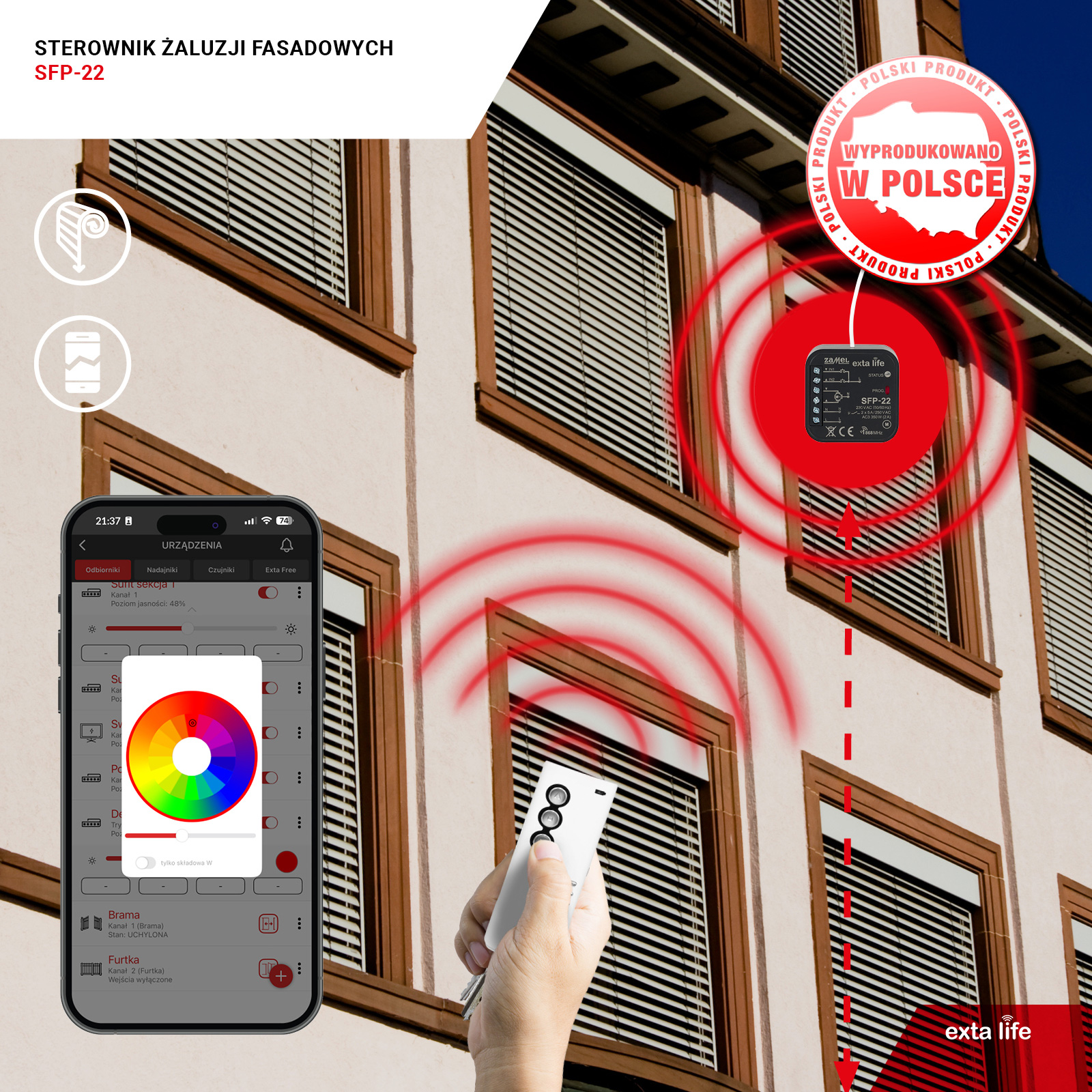 RADIOWY STEROWNIK ŻALUZJI FASADOWYCH DOPUSZKOWY DWUKIERUNKOWY TYP: SFP-22, EXL10000062, ZAMEL EXL10000062/ZAM 5903669496342