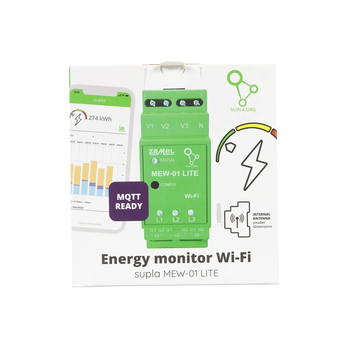 MONITOR ENERGII ELEKTRYCZNEJ WI-FI 3F+N TYP: MEW-01 LITE, SPL10000040-WUN, ZAMEL SPL10000040-WUN/ZAM 5903669490852