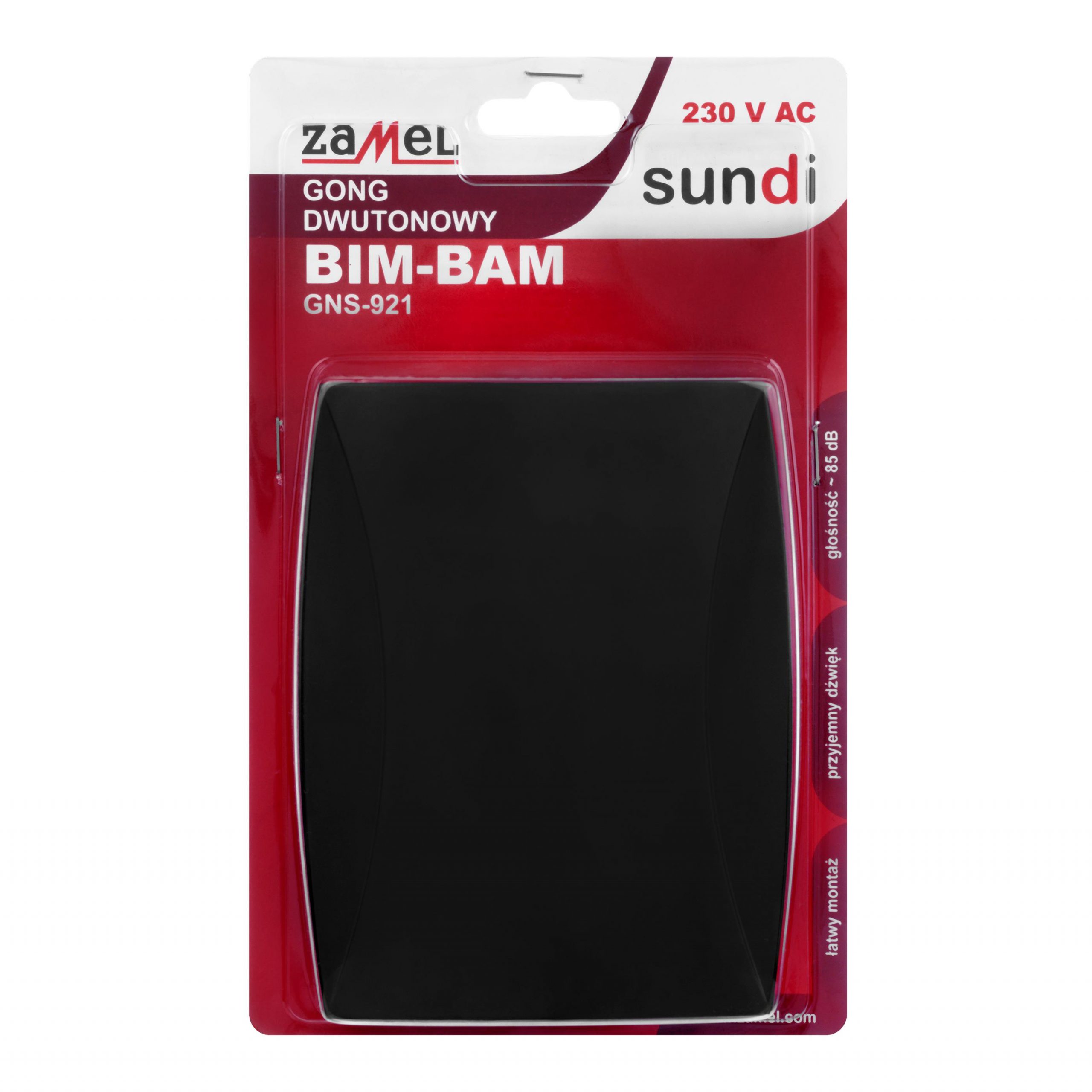 GONG DWUTONOWY BIM-BAM 230V CZARNY TYP: GNS-921-CZN, SUN10000483, ZAMEL SUN10000483/ZAM 5903669469322