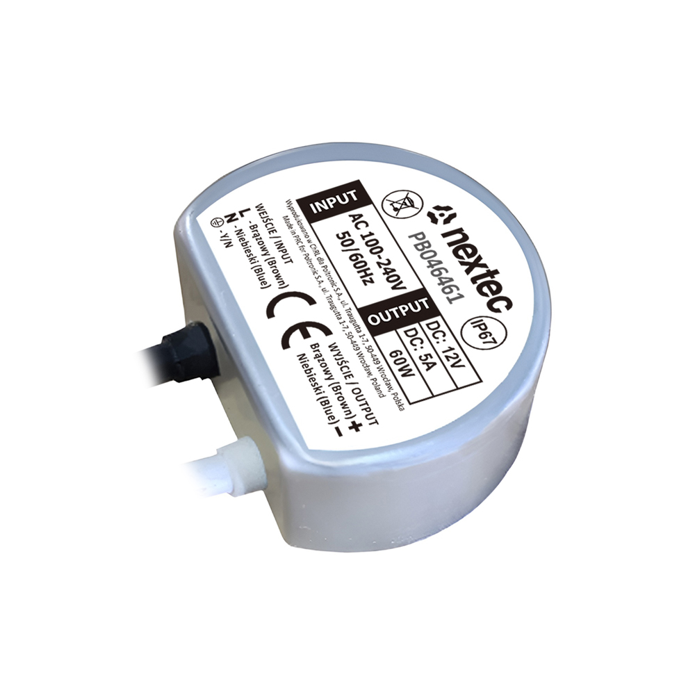 PB046461 ZASILACZ WODOODPORNY OKRĄGŁY 58mm / 12V / IP67 / 5A / 60W PB046461/POL 5908293946461 POLTRONIC S.A.