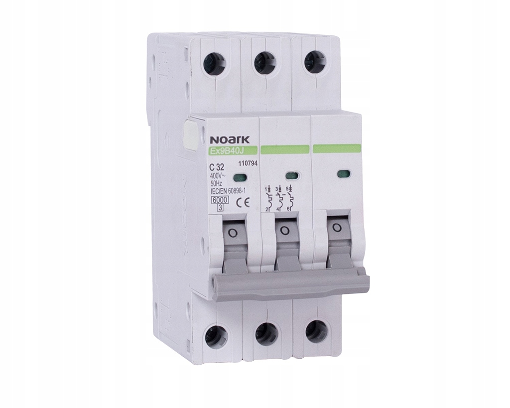 Wyłącznik nadprądowy typu slim Ex9B40J 3P B6, 6 kA, charakterystyka B, 6 A, 3-bieg. NOARK 110745/NOA 8592765107459 NOARK ELECTRIC
