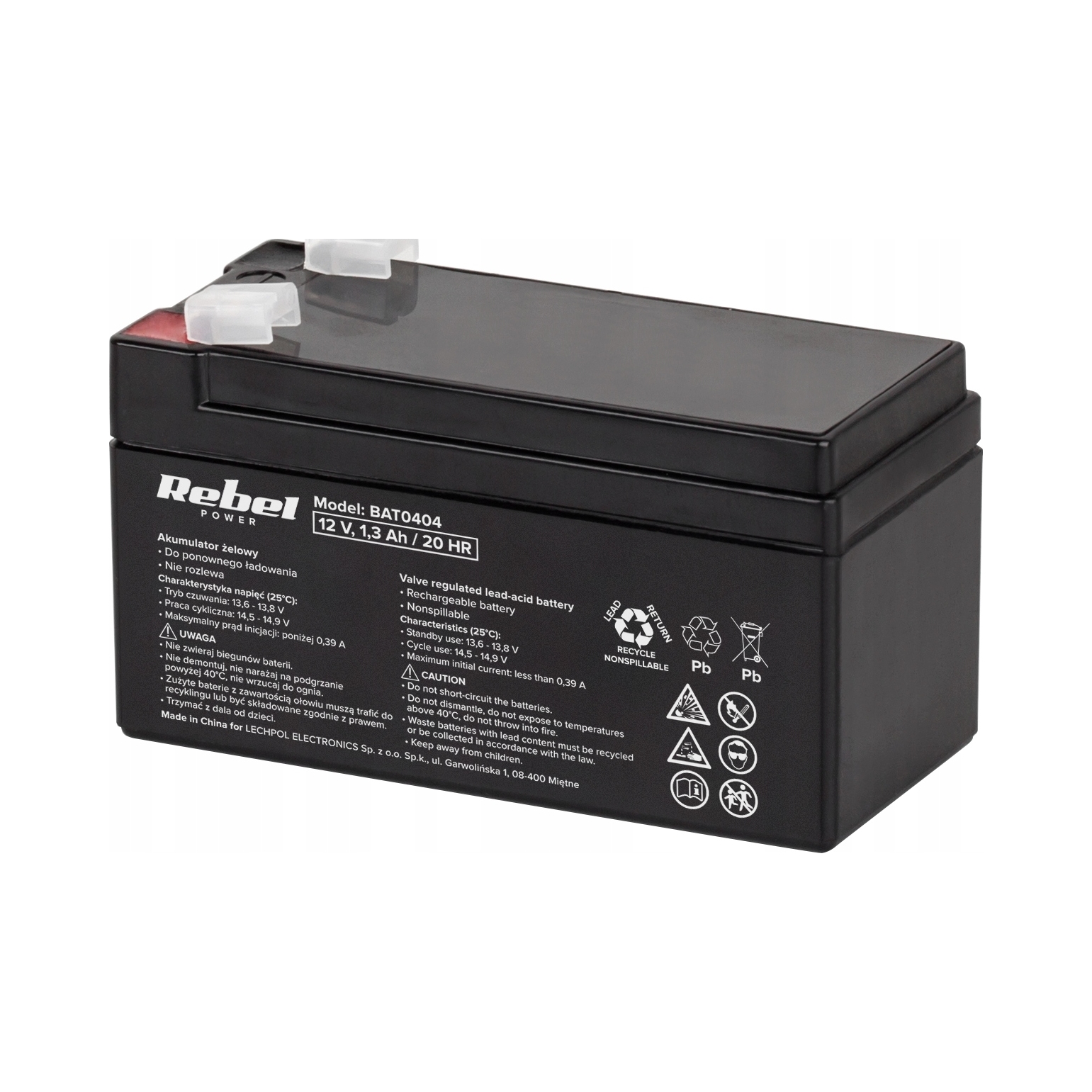 Akumulator żelowy Rebel 12V 1,3Ah BAT0404/WAK 5901436750970 TAREL