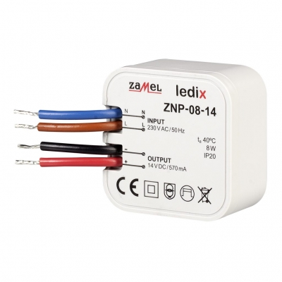 ZASILACZ LED DOPUSZKOWY 14V DC 8W TYP: ZNP-08-14, LDX10000029 ZAMEL LDX10000029/ZAM 5903669041023 ZAMEL
