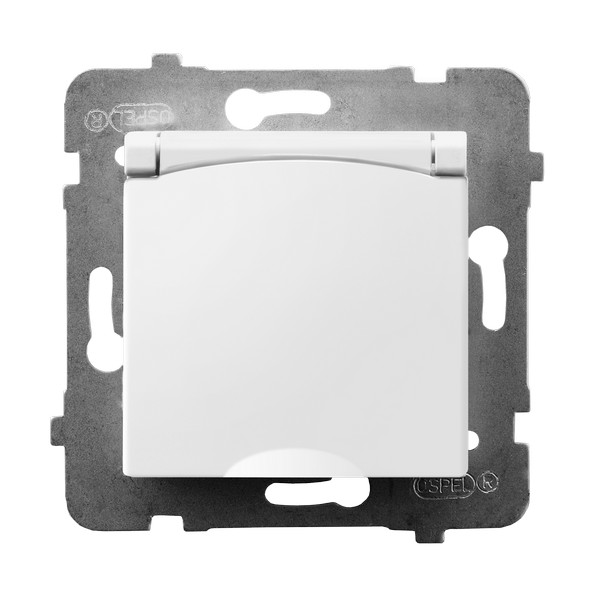 Gniazdo bryzgoszczelne z uziemieniem GPH-1UZ/m/00/w IP-44 wieczko w kolorze wyrobu BIAŁY 16A 250V~, IP44, zaciski gwintowe GPH-1UZ/m/00/w/OSP 5907577497088 OSPEL