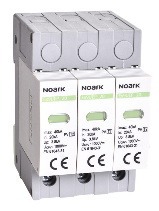 Ogranicznik przepięć Ex9UEP 20 3P 1000 (N) SPD Ex9UEP, typ II, 1000 V DC, 3 moduły, dla nieuziemionych systemów PV, NOARK 112906/NOA NOARK ELECTRIC