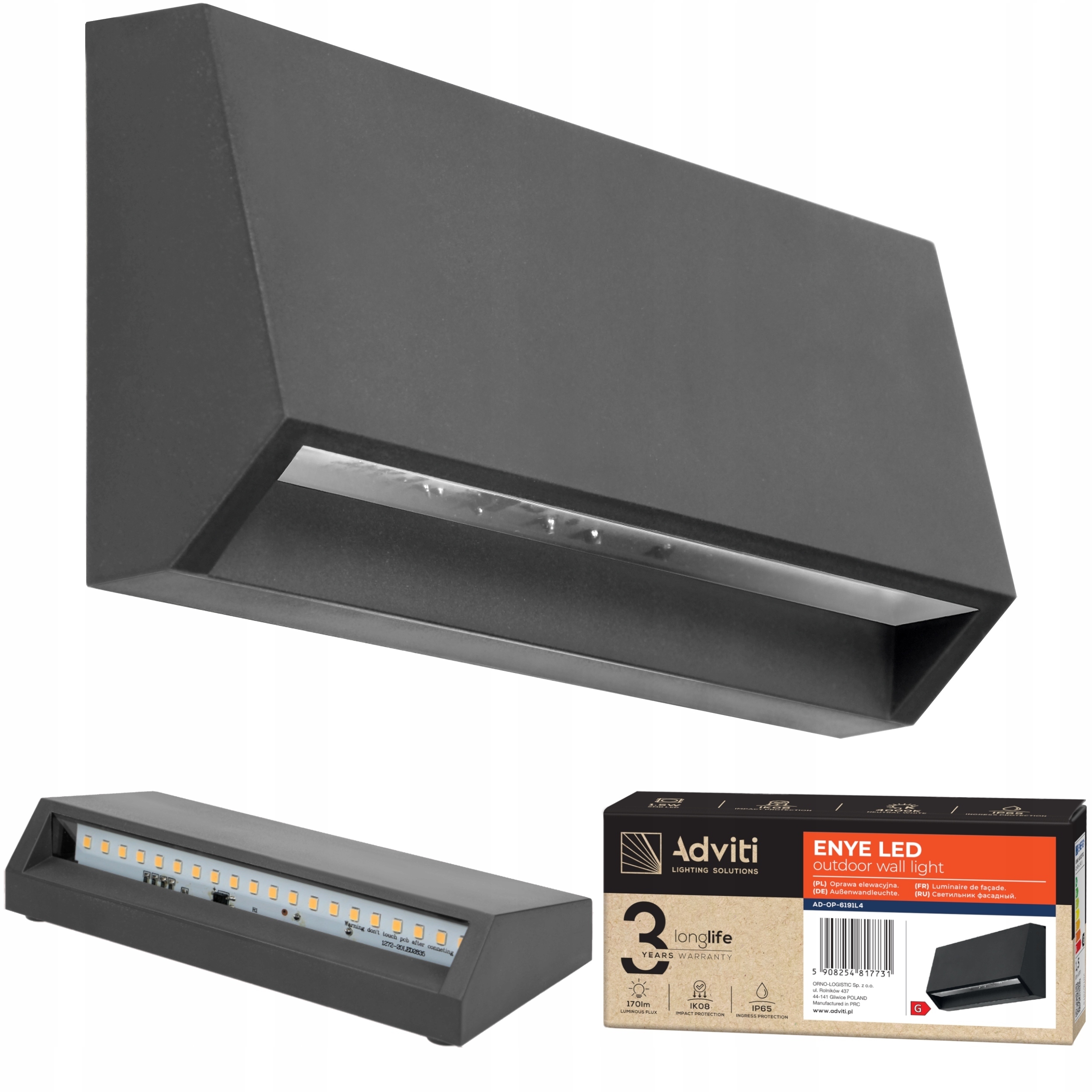 Kinkiet elewacyjny naścienny ENYE LED 3W, oprawa elewacyjna, 170lm, IP65, 4000K, ORNO AD-OP-6191L4/ORN 5908254817731