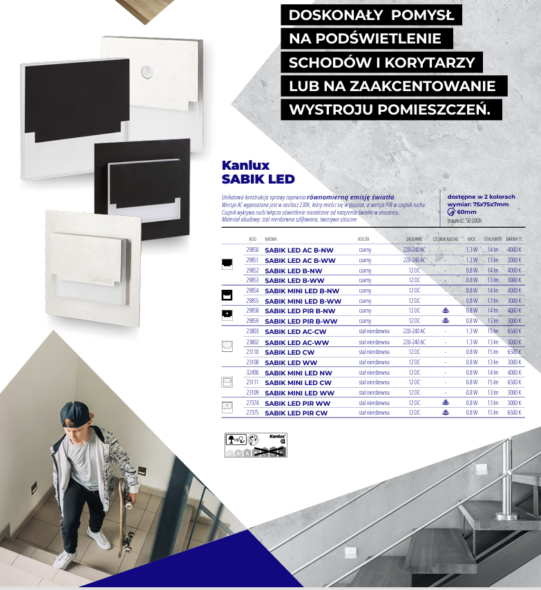 Oprawa schodowa KANLUX SABIK LED PIR CW 27375 KANLUX 27375/KAN 5905339273758